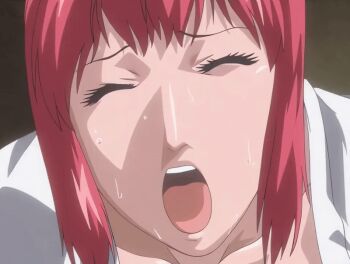 00s 2006 animated animated_gif bible_black bible_black_new_testament bouncing_breasts breasts closed_eyes collarbone large_breasts mature_female moaning nipples open_clothes open_mouth open_robe red_hair robe shin_bible_black short_hair sweat tagme takashiro_hiroko