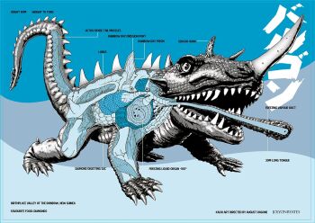 anatomy arrow_films arrow_video barugon biology blue_background bone chart cross-section crystal daiei_motion_picture derivative_work english_text gamera_(series) gamera_vs._barugon horns ice_elemental japanese_text jolyon_yates kaiju long_tongue lungs mixed-language_text muscular nasal_horn no_humans official_art organs prism science science_fiction simple_background skeleton stomach tail tongue tongue_out very_long_tongue x-ray