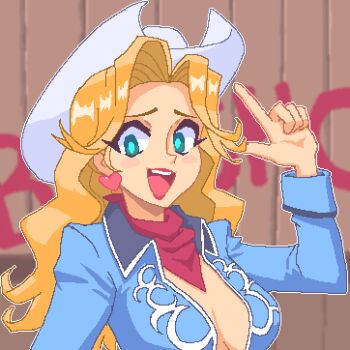 Rule 34 | 1girl, blonde hair, breasts, cow girl, cowboy bebop, cowboy hat, hat, hcnone, highres, judy (cowboy bebop), lipstick, makeup, white hat