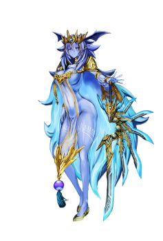 Rule 34 | 1girl, blue eyes, blue hair, blue skin, body markings, bottomless, breasts, cleavage, colored skin, dominus impulse, duel monster, full body, hand on hilt, head wings, highres, holding, holding sword, holding weapon, large breasts, long hair, niziko, revealing clothes, see-through clothes, sideless outfit, simple background, solo, sword, tiara, very long hair, weapon, white background, wings, yu-gi-oh!