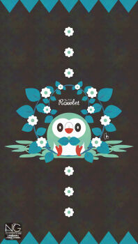 alternate_color animal_focus bird flower gen_7_pokemon highres looking_at_viewer meme_(sleepsheep) nintendo no_humans open_mouth owl pokemon pokemon_(creature) pokemon_focus rowlet shiny_pokemon solo wings