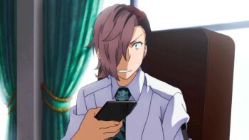 10s 1girl animated animated_gif clenched_teeth controller female_focus kagari_kazane multicolored_hair necktie remote_control shirt short_hair solo teeth two-tone_hair white_shirt witch_craft_works