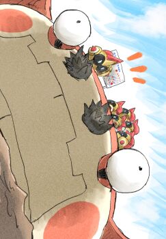 Rule 34 | blue sky, closed mouth, cloud, commentary request, day, falinks, gen 8 pokemon, highres, kicdon, klawf, meeting, nintendo, no humans, notice lines, outdoors, pokemon, pokemon (creature), pokemon focus, sky, titan pokemon, whiteboard