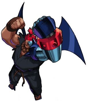 Rule 34 | 1990s (style), 1boy, absurdres, akuma (street fighter), beads, bengus, clenched hands, closed mouth, cyber-akuma, cyborg, dougi, fingerless gloves, from above, full body, game cg, geta, gloves, highres, legs apart, male focus, marvel super heroes vs. street fighter, marvel vs. capcom, mechanical arms, mechanical wings, mma gloves, muscular, muscular male, non-web source, official art, prayer beads, red eyes, red hair, retro artstyle, rope belt, simple background, single mechanical arm, solo, spikes, topknot, torn clothes, torn sleeves, white background, wings