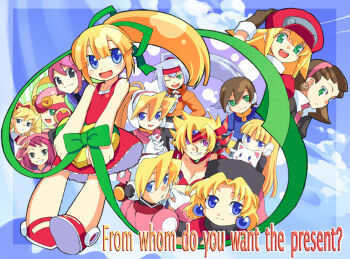 00s 6+girls aile_(mega_man_zx) alia_(mega_man) alouette_(mega_man) aqua_hair ashe_(mega_man) blonde_hair blue_eyes brown_hair newsboy_cap capcom child ciel_(mega_man) english_text everyone green_eyes hair_between_eyes hat kalinka_cossack_(mega_man) luna_platz_(mega_man) marty_(mega_man) mayl_sakurai_(mega_man) mega_man_(classic) mega_man_(series) mega_man_battle_network mega_man_battle_network_(series) mega_man_legends_(series) mega_man_star_force_(series) mega_man_x_(manga) mega_man_x_(series) mega_man_zero_(series) mega_man_zx mega_man_zx_advent multiple_girls own_hands_clasped own_hands_together ponytail red_skirt roll.exe_(mega_man) roll_(mega_man) roll_caskett_(mega_man) shigehiro_(hiroi_heya) skirt sonia_strumm_(mega_man) tron_bonne_(mega_man)