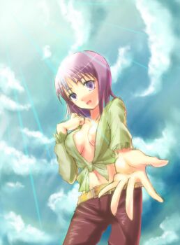 00s 1girl blush breasts cleavage cloud day female_focus highres itsuwa medium_breasts outstretched_hand sky smile solo toaru_majutsu_no_index toaru_majutsu_no_index:_old_testament you you_(swdy)