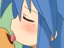 2girls animated artist_request audible_music audible_speech blue_hair blush chocolate chocolate_cornet classroom closed_eyes cornet_(food) crowd darksoul ears fellatio female_masturbation food from_side full-face_blush green_eyes hair_ribbon half-closed_eyes hiiragi_tsukasa implied_masturbation indoors izumi_konata licking licking_food loli long_hair looking_at_another lowres lucky_star masturbation mole mole_on_cheek multiple_girls oral public_indecency purple_eyes purple_hair red_sailor_collar ribbon sailor_collar school_uniform serafuku sexually_suggestive shaking short_hair simulated_fellatio simulated_handjob sound spill table tagme third-party_source video yellow_ribbon