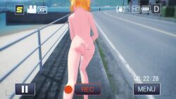 1girl 3d animated ass back barefoot beach blonde_hair blush breasts building clothed_female_nude_female clothed_male_nude_female cloud completely_nude covering_breasts covering_crotch covering_privates embarrassed exhibitionism feet fence foot_grab from_behind from_below gluteal_fold hair_ribbon humiliation kagamine_rin leg_grab mikumikudance_(medium) mountainous_horizon nude open_mouth outdoors poking power_lines public_indecency recording ribbon road running sand shore short_hair sky small_breasts solo_focus sound spread_legs standing sun sunlight teeth thighs toes uep20 video viewfinder vocaloid water what white_ribbon wide-eyed