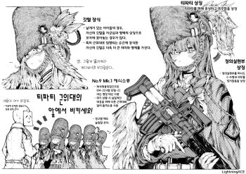 1boy 5girls alternate_costume alternate_hairstyle assault_rifle blue_archive braid cloak closed_mouth doodle_sensei_(blue_archive) em-2 feathered_wings fur_hat gloves greyscale gun hair_between_eyes hair_over_eyes hat hat_feather highres holding holding_gun holding_weapon jacket justice_task_force_member_(blue_archive) lightningace long_hair monochrome multiple_girls neckerchief open_mouth pointing pointing_at_another rifle sensei_(blue_archive) shirt single_braid skirt tall_hat weapon wings