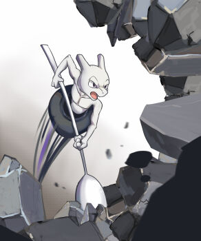 Rule 34 | cauldron, chinese commentary, commentary request, debris, gen 1 pokemon, getting over it, highres, holding, holding spoon, in cauldron, legendary pokemon, mewtwo, motion lines, nintendo, open mouth, oversized object, oversized spoon, pectorals, pokemon, pokemon (creature), pokemon adventures, pokemon focus, solo, spoon, zhen xionggui