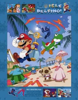 1990s_(style) absurdres beach bendedede blonde_hair blue_eyes blue_overalls blue_sky bowser_jr. brown_hair cataquack cloud colored_skin day delfino_plaza dress earrings egg f.l.u.d.d. facial_hair flying_sweatdrops full_body gloves gooper_blooper grass green_skin hat highres holding holding_paintbrush holding_umbrella in-universe_location jewelry king_boo_(super_mario_sunshine) long_hair looking_at_viewer magic_paintbrush_(mario) male_focus mario mario_(series) mud multiple_boys mustache nintendo noki_(mario) official_style outdoors overalls paint paintbrush palm_tree panicking pants petey_piranha pianta pink_dress pink_umbrella ponytail princess_peach princess_peach_(sunshine) red_hat red_shirt retro_artstyle shadow_mario sharp_teeth shine_sprite shirt shoes shore short_hair short_sleeves sky slot_machine smile sparkle sphere_earrings standing strollin'_stu super_mario_sunshine teeth toadsworth tree umbrella water white_gloves yellow_skin yoshi yoshi_egg
