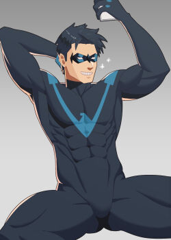 1boy abs bara batman black_hair dc_comics dick_grayson highres male_focus mask muscular solo