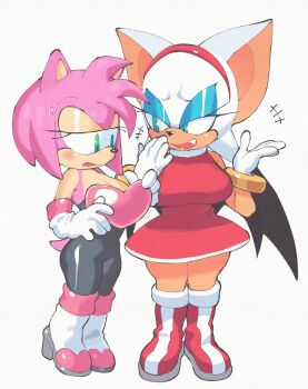 +++ 2girls amy_rose animal_ears animal_nose bare_shoulders bat_ears bat_girl bat_wings black_wings blue_eyeshadow bodystocking boots bracelet breasts cleavage cosplay costume_switch dress elbow_gloves eyeshadow full_body furrowed_brow furry furry_female gloves gold_bracelet green_eyes hairband half-closed_eyes hand_to_own_mouth hands_up heart hedgehog_girl high_heel_boots high_heels highres inkerton-kun jewelry knee_boots large_breasts long_eyelashes looking_at_self makeup multiple_girls open_mouth oversized_breast_cup pink_fur red_boots red_dress red_hairband rouge_the_bat short_dress short_tail single_vertical_stripe sleeveless sleeveless_dress smile smirk sonic_(series) standing strapless_bodysuit sweatdrop tail unitard white_boots white_fur white_gloves wings