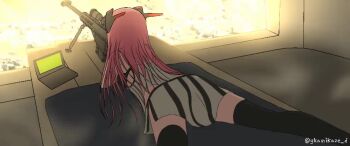 1girl animated ass black_bra black_panties black_skirt black_thighhighs bra computer dgkamikaze feet_out_of_frame girls'_frontline gun laptop long_hair lying m82a1_(girls'_frontline) on_stomach panties pantyshot pink_hair skirt solo tagme thighhighs thighs twitter_username underwear upskirt video weapon white_skirt