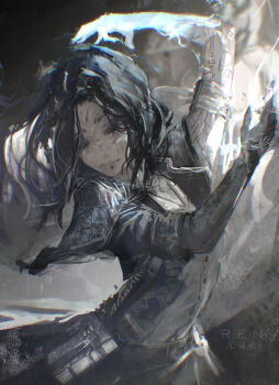 1girl absurdres black_hair clair_obscur:_expedition_33 closed_eyes highres injury lightning lune_(clair_obscur:_expedition_33) magic medium_hair ren_lnk sigil solo tattoo