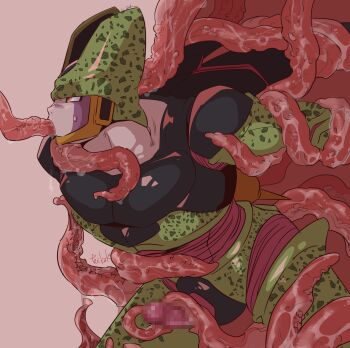 1boy black_skin black_wings bound bound_arms bound_legs cell_(dragon_ball) censored colored_skin dragon_ball dragonball_z green_skin highres looking_up male_focus mosaic_censoring multicolored_skin pectorals penis perfect_cell pink_background pink_eyes purple_penis purple_skin restrained simple_background slimy solo spots sweatdrop tentacle_in_mouth tentacle_pit tentacle_sex tentaclejob tentacles tentacles_on_male white_skin wings yaoi yellow_skin