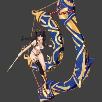 1girl 3d alternate_breast_size_(larger) animated armlet artist_request bare_shoulders black_hair breasts curvy earrings fate/grand_order fate_(series) floating floating_hair highres holding holding_weapon ishtar_(fate) jewelry long_hair looking_at_viewer medium_breasts multiple_views navel red_eyes revealing_clothes simple_background solo tagme thong tiara turnaround two_side_up video weapon wide_hips
