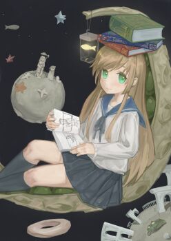 Rule 34 | 3girls, absurdres, animal, architecture, blonde hair, blouse, book, character request, chito (shoujo shuumatsu ryokou), dvirfederacia, fish, greco-roman architecture, green eyes, helmet, highres, holding, holding book, kettenkrad, lantern, long hair, looking at viewer, multiple girls, pile of books, pleated skirt, ruins, school uniform, serafuku, shimeji simulation, shirt, shoujo shuumatsu ryokou, sitting, sketch, skirt, smile, socks, solo focus, space, star (sky), starfish, translation request, white shirt, yomikawa (shimeji simulation), yuuri (shoujo shuumatsu ryokou)
