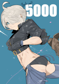 1girl angel_(kof) blue_eyes female_focus jacket jinbei0608 leather pale_skin short_hair smile smiley_face the_king_of_fighters thighs