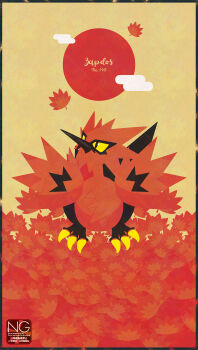 animal_focus beak bird claws colored_sclera full_body galarian_form galarian_zapdos gen_8_pokemon highres leaf legendary_pokemon meme_(sleepsheep) nintendo no_humans pokemon pokemon_(creature) pokemon_focus solo talons wings yellow_eyes yellow_sclera