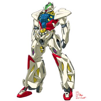 2025 absurdres colored_lineart commentary commission crossover dated green_visor gundam gundam_gquuuuuux highres machinery mecha mecha_focus mobile_suit no_humans original pravin_rao_santheran redesign robot science_fiction signature turn_a_gundam turn_a_gundam_(mobile_suit) v-fin white_background yamashita_ikuto_(style)