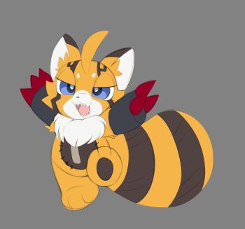 blue_eyes claws digimon digimon_(creature) heavymetalpapi orange_fur pristimon sharp_teeth tail teeth