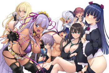 6+girls ;d bb_(fate) bb_(swimsuit_mooncancer)_(second_ascension)_(fate) between_breasts black_footwear black_gloves black_shirt black_socks blazer blue_eyes blue_hair blue_skirt blush book boots bottomless breasts brown_hair brown_jacket brown_sweater_vest character_request closed_eyes closed_mouth clothes_pull commentary_request controller convenient_leg copyright_request corruption crossed_legs crossover dark-skinned_female dark_persona dark_skin fate/grand_order fate_(series) fingerless_gloves gloves gokou_ruri green_eyes green_necktie holding holding_book holding_remote_control idolmaster idolmaster_cinderella_girls jacket kantai_collection kashima_(kancolle) kita_high_school_uniform large_breasts long_hair long_sleeves looking_at_viewer mole mole_under_eye multiple_girls nagato_yuki nakajima_yuka navel necktie necktie_between_breasts nipples one_breast_out one_eye_closed open_mouth ore_no_imouto_ga_konna_ni_kawaii_wake_ga_nai outstretched_arm pele possessed possession purple_eyes purple_hair reaching reaching_towards_viewer red_eyes remote_control school_uniform shibuya_rin shirt shokuhou_misaki short_hair simple_background skirt skirt_pull small_breasts smile socks sparkling_eyes suzumiya_haruhi_no_yuuutsu sweater_vest thigh_boots toaru_kagaku_no_mental_out toaru_kagaku_no_railgun toaru_majutsu_no_index tokiwadai_school_uniform white_background white_gloves white_hair white_shirt yellow_eyes