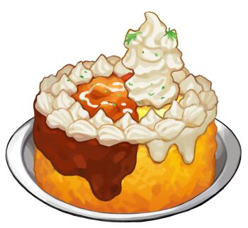 alcremie artist_request character-themed_food curry curry_rice food food_focus game_cg garnish gen_8_pokemon herb nintendo no_humans official_art plate pokemon pokemon_swsh rice third-party_source transparent_background whipped_cream