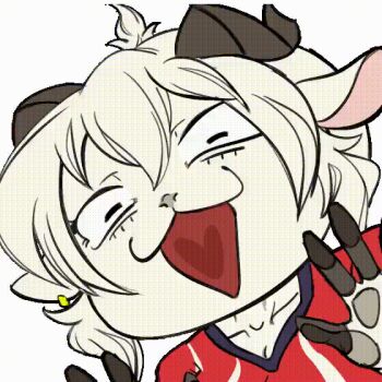 1girl :3 animal_ears animated animated_gif arm_support artist_request breasts brown_eyes casual chiva_(lucyfer) cleavage club_deportivo_guadalajara colored_skin crazy_eyes curvy furry furry_female goat_girl goat_horns horns jewelry large_breasts licking looking_at_viewer lowleg medium_hair mexican_(nationality) mexico mrikahotaru narrow_waist navel original print_shirt shirt simple_background smile standing striped_clothes striped_shirt tongue tongue_out vertical-striped_clothes vertical-striped_shirt white_background white_hair
