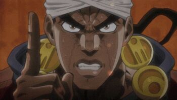 2boys animated animated_gif bars boots cell colored_skin dark_skin dark-skinned_male eyebrows facial_mark fighting fingerless_gloves fire gloves jojo_no_kimyou_na_bouken loincloth long_hair lowres magician's_red mohammed_avdol multiple_boys prison purple_skin stand_(jojo) star_platinum stardust_crusaders yes_i_am!