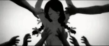 1girl animated animated_gif bakemonogatari black_hair braid breasts grabbing_another's_breast groping hanekawa_tsubasa huge_breasts implied_rape long_hair lowres many_hands molestation monogatari_(series) multigrope multiple_hands nude rape running twintails