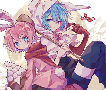 Rule 34 | + +, 2boys, absurdres, animal ears, animal hood, black shirt, black shorts, blue eyes, blue hair, blush, capelet, closed mouth, commentary request, futaba969649, gloves, hair between eyes, heterochromia, highres, hood, hood up, hooded capelet, jacket, kine, looking at viewer, male focus, mallet, multiple boys, ocean prince, open mouth, pink hair, pink jacket, puyopuyo, puyopuyo fever, rabbit ears, rabbit hood, rabbit tail, red eyes, red gloves, red shoes, salde canarl shellbrick iii, shirt, shoes, short hair, shorts, sig (puyopuyo), single glove, tail, watermark, white capelet