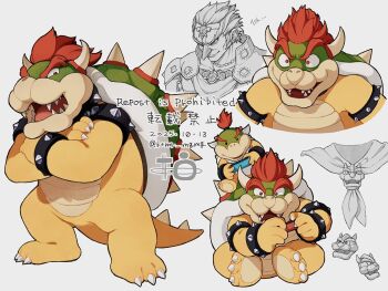 Rule 34 | 3boys, armlet, big nose, bowser, bowser jr., bracelet, cape, circlet, commentary request, crossed arms, dated, father and son, ganondorf, horns, jewelry, ktmr mgmg, male focus, mario (series), multiple boys, nintendo, ponytail, red hair, sharp teeth, spiked armlet, spiked bracelet, spiked shell, spikes, teeth, the legend of zelda, twitter username, white background