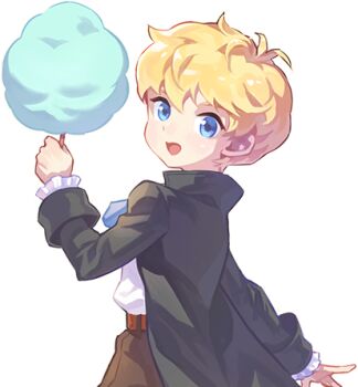Rule 34 | 1boy, alpha transparency, antenna hair, artist request, ascot, belt, belted shorts, black coat, black sleeves, blonde hair, blue ascot, blue eyes, brown belt, brown shorts, coat, cotton candy, cowboy shot, dress, food, high collar, holding, holding cotton candy, holding food, light blush, long sleeves, looking at viewer, lowres, male focus, nexon, nocturne de vien, official art, open clothes, open coat, open mouth, second-party source, shirt, shirt tucked in, short dress, short hair, shorts, simple background, tales weaver, tongue, transparent background, white shirt