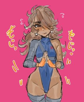 Rule 34 | 1girl, blush, brown eyes, brown hair, capcom, dancho no mori, earrings, fingers together, genderswap, genderswap (mtf), gloves, highres, jewelry, leotard, long hair, street fighter, street fighter v, thighhighs, zeku