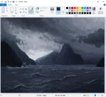 art_program_in_frame christian_young cloud cloudy_sky commentary dark_cloud english_commentary grey_sky microsoft_paint_(medium) microsoft_paint_(software) mountainous_horizon no_humans ocean original outdoors painterly scenery screencap sky surf waves