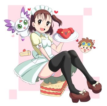 1boy 1girl blush bread culumon digimon digimon_(creature) food guilmon katou_juri matsuda_takato pabsmikan panties plate smile underwear
