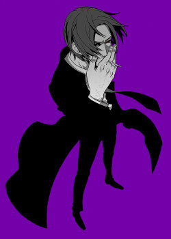 10s 1boy bantrain cigarette full_body gambit male_focus marvel monochrome red_eyes simple_background smoke solo togatsuko x-men