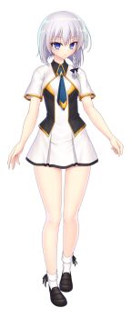 1girl blue_eyes blue_necktie braid closed_mouth dress expressionless full_body game_asset jambread large_variant_set loafers looking_at_viewer necktie non-web_source official_art school_uniform self-datamine shinsou_kenki_arch_saver shoes short_dress short_hair short_sleeves side_braid simple_background socks solo standing tachi-e transparent_background variant_set white_dress white_hair white_socks yuno_plaftskaya
