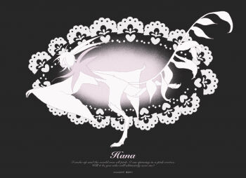 abstract_background animal_ears creature english_text flower from_side full_body kamikiririp leaf leaf_tail monster no_humans original plant plant_tail solo standing standing_on_one_leg white_hair