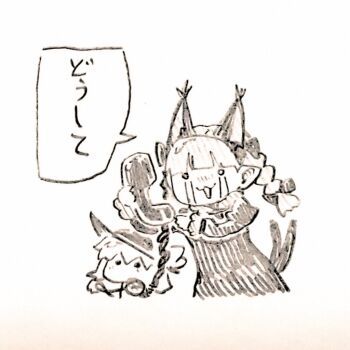 Rule 34 | 2girls, :3, animal ears, bow, braid, cat ears, cat tail, chibi, chibi only, commentary request, crying, denwa neko (meme), dress, extra ears, eyeball, foul detective satori, hair bow, hat, holding, holding phone, kaenbyou rin, komeiji koishi, long hair, long sleeves, meme, menotama, multiple girls, multiple tails, nekomata, open mouth, phone, pointy ears, speech bubble, streaming tears, tail, tears, third eye, touhou, traditional media, translation request, twin braids, two tails