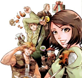 1girl 4boys everyone food hal_akane johnny_sasaki jonathan jonathan_(mgs) katana machete major_zero metal_gear_(series) metal_gear_solid:_portable_ops multiple_boys null_(metal_gear) para-medic_(mgs3) revolver_ocelot roy_campbell soup sword weapon