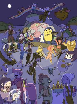 6+boys 6+girls adventure_time alfira astarion baldur&#039;s_gate baldur&#039;s_gate_3 beard black_hair blue_shirt bmo braid braided_ponytail brown_hair cake_the_cat claws colored_skin cosmic_owl dame_aylin dark-skinned_male dark_skin demon_horns dragon_boy dragon_horns dragonborn_(d&amp;d) dungeons_&amp;_dragons dungeons_&amp;_dragons elf facial_hair facial_mark finn_the_human fionna_campbell flame_princess full_moon gale_(baldur&#039;s_gate) gith_(d&amp;d) green_skin hair_bun halsin highres horns hunson_abadeer huntress_wizard ice_king isobel_(baldur&#039;s_gate) jaheira jake_the_dog karlach lady_rainicorn lae&#039;zel marceline_abadeer marshall_lee minsc minthara moon multiple_boys multiple_girls night night_sky nyachooh owlbear parody party_god pointy_ears prince_gumball princess_bonnibel_bubblegum prismo purple_robe purple_skin raphael_(baldur&#039;s_gate) red_skin robe scales scratch_(baldur&#039;s_gate) shadowheart_(baldur&#039;s_gate) shirt short_hair sky sleeveless sleeveless_shirt style_parody the_dark_urge_(baldur&#039;s_gate) tiefling tree_trunks_(adventure_time) white_hair white_scales white_shirt wyll_(baldur&#039;s_gate)