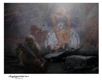 Rule 34 | 1boy, absurdres, ak-74m, assault rifle, blood, green mask, gun, hammer and sickle, highres, holding, holding gun, holding weapon, injury, kalashnikov rifle, male focus, mask, original, rifle, russian ground forces, russo-ukrainian war, sitting, solo, sun20021109, weapon