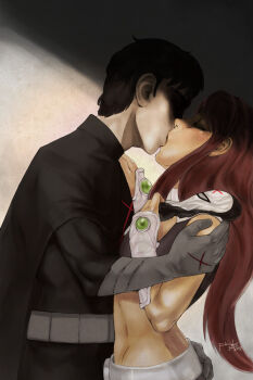 10s 1boy 1girl 2012 alien cartoon_network couple dc_comics dick_grayson hetero kiss long_hair midriff red_x robin_(dc) sleeveless starfire teen_titans