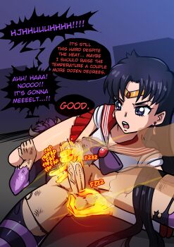 1boy 1girl absurdres bishoujo_senshi_sailor_moon black_hair bow bowtie bullying choker circlet cloud crystal_earrings cut-in defeat earrings elbow_gloves english_text femdom fire flaming_hand gem glaring gloved_handjob gloves glowing_hot gold_circlet gradient_sky hand_on_another's_leg handjob head_between_thighs highres hino_rei horns humiliation injury inner_senshi jewelry long_hair magical_girl masochism miniskirt mosbles_(mosbles7) night outdoors partially_shaded_face pleated_skirt precum public_indecency purple_bow purple_bowtie purple_eyes purple_hair pyrokinesis rape red_choker red_sailor_collar red_skirt sailor_collar sailor_mars sailor_senshi sailor_senshi_uniform scissorhold scratches skirt sky smoke sound_effects speech_bubble squeezing_testicles temperature_play testicle_grab testicles three-finger_handjob torn_clothes two-handed_handjob very_long_hair white_gloves
