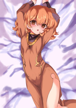 1girl absurdres arms_up brown_eyes brown_hair captured fire_emblem fire_emblem_echoes:_shadows_of_valentia genny_(fire_emblem) highres huge_filesize iwasabi looking_at_viewer lying nintendo on_back paid_reward_available rape solo