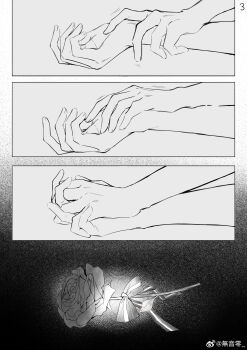 2girls absurdres bang_dream! bang_dream!_it's_mygo!!!!! chinese_commentary commentary_request flower greyscale hand_focus highres holding_hands interlocked_fingers misumi_uika monochrome multiple_girls muonrei00 no_hands rose togawa_sakiko watermark weibo_watermark yuri