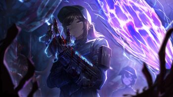 1boy 1girl armor bag baseball_cap black_eyes black_hair black_shirt blood blood_on_face blood_on_hands blood_on_wall bloody_weapon breastplate broken_ribs brown_eyes brown_hair closed_mouth collared_shirt dark_skin earrings electricity flesh glowing half_updo hat high_ponytail highres indoors jewelry limbus_company monster multiple_earrings necktie official_art outis_(project_moon) ponytail portal_(object) power_fist project_moon shirt short_hair sidelocks solo_focus standing third-party_source train_interior w_corp._(identity)_(project_moon) weapon yi_sang_(project_moon)