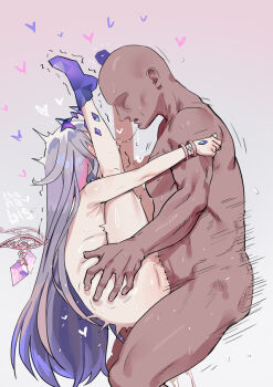 1boy 1girl after_kiss bald bracelet carrying completely_nude dark-skinned_male dark_skin faceless faceless_male folded from_side gradient_background gradient_hair grey_hair hetero hololive hololive_english interracial jewelry koseki_bijou loli long_hair motion_lines multicolored_hair nude paid_reward_available purple_hair revision rough_sex saliva saliva_trail sex standing suspended_congress sweat thanabis trembling two-tone_hair very_long_hair virtual_youtuber